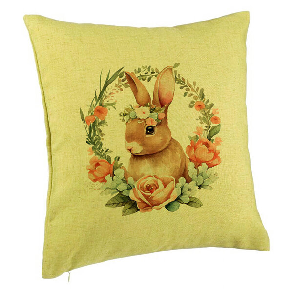 Perna Decorativa, Model Iepuras cu Coronita Florala, 40x40 cm, Verde, Husa Detasabila, Burduf 5 Perna Decorativa