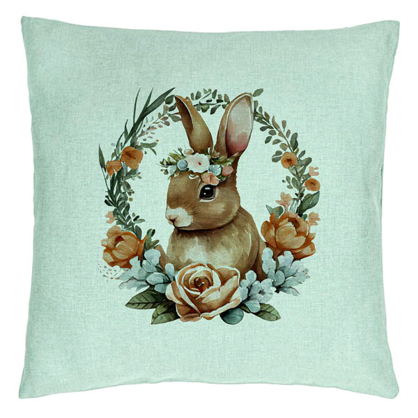 Perna Decorativa, Model Iepuras cu Coronita Florala, 40x40 cm, Verde Menta, Husa Detasabila, Burduf 15 Perna Decorativa