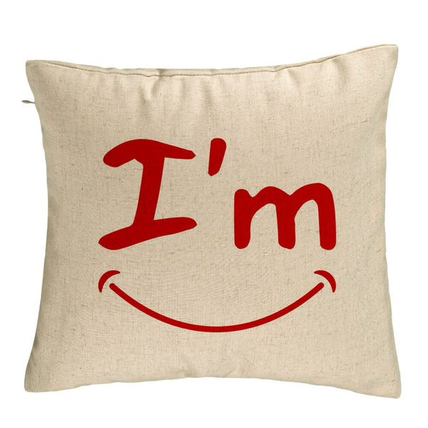 Perna Decorativa, Model I'm Happy, 40x40 cm, Bej, Husa Detasabila, Burduf 5 Perna Decorativa
