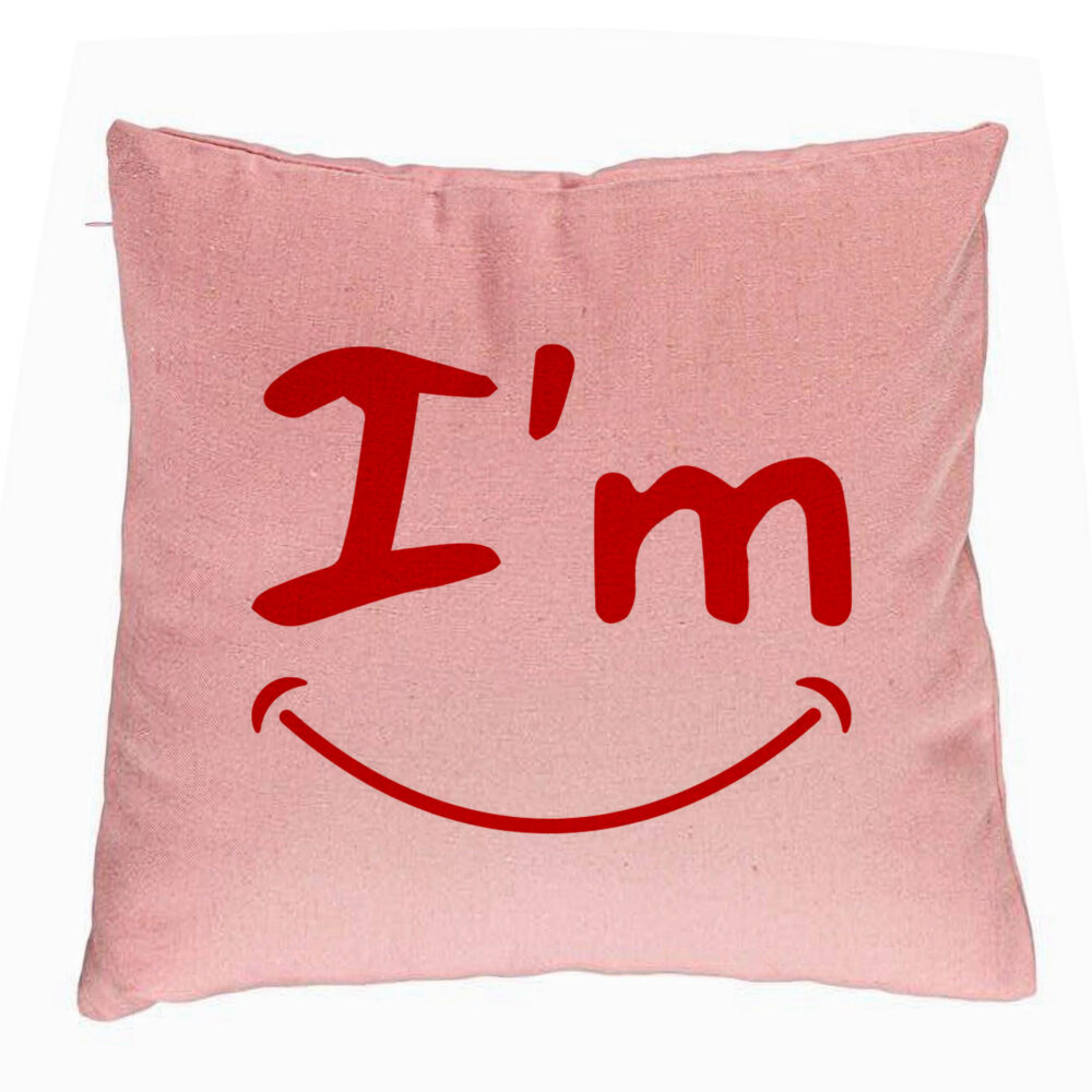 Perna Decorativa, Model I'm Happy, 40x40 cm, Roz, Husa Detasabila, Burduf 5 Perna Decorativa