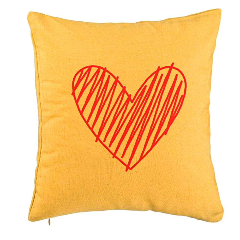 Perna Decorativa, Model Inimioara, 40x40 cm, Galben, Husa Detasabila, Burduf 5 Perna Decorativa