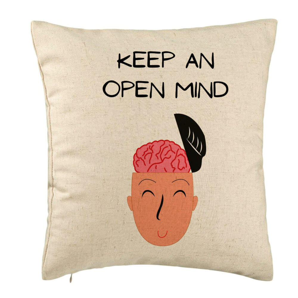 Perna Decorativa, Model Keep an Open Mind, 40x40 cm, Bej, Husa Detasabila, Burduf 5 Perna Decorativa