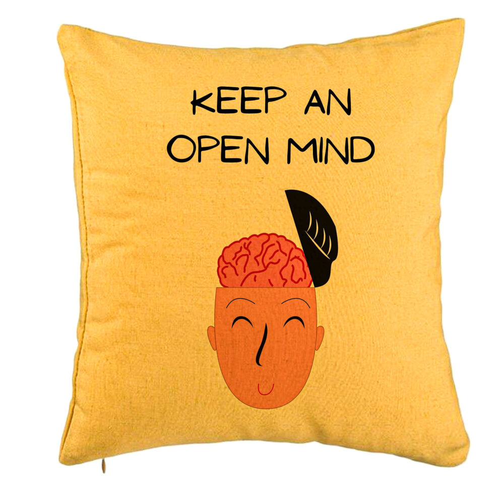 Perna Decorativa, Model Keep an Open Mind, 40x40 cm, Galben, Husa Detasabila, Burduf 5 Perna Decorativa
