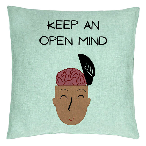 Perna Decorativa, Model Keep an Open Mind, 40x40 cm, Verde Menta, Husa Detasabila, Burduf 15 Perna Decorativa