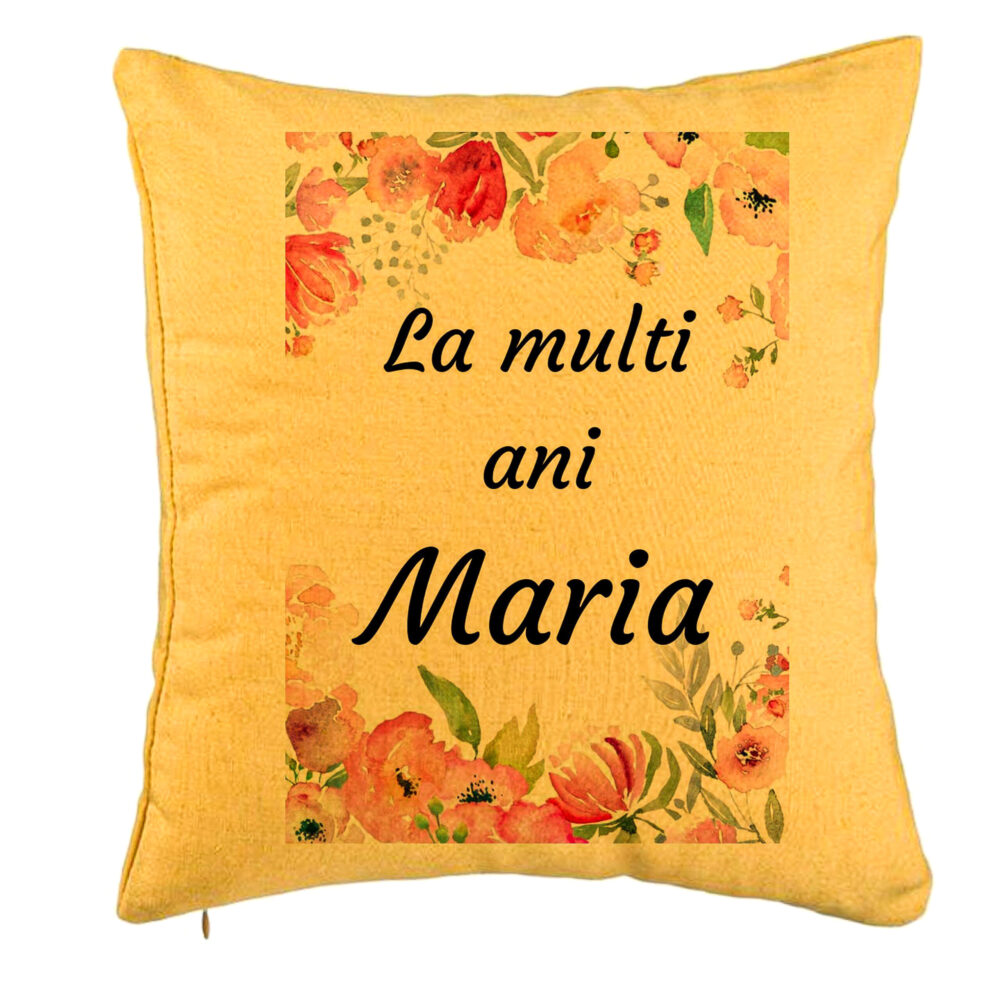 Perna Decorativa, Model La multi ani Maria 2, 40x40 cm, Galben, Husa Detasabila, Burduf 5 Perna Decorativa