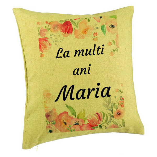 Perna Decorativa, Model La multi ani Maria 2, 40x40 cm, Verde, Husa Detasabila, Burduf 5 Perna Decorativa