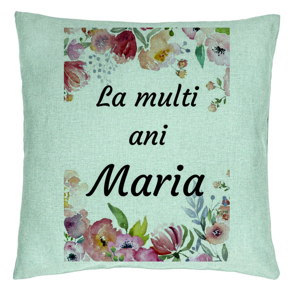 Perna Decorativa, Model La multi ani Maria 2, 40x40 cm, Verde Menta, Husa Detasabila, Burduf 15 Perna Decorativa