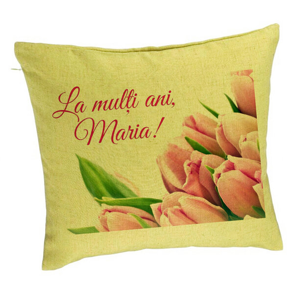 Perna Decorativa, Model La multi ani Maria, 40x40 cm, Verde, Husa Detasabila, Burduf 5 Perna Decorativa