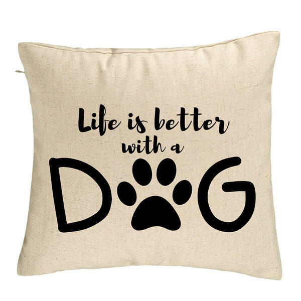 Perna Decorativa, Model Life is better with a Dog, 40x40 cm, Bej, Husa Detasabila, Burduf 5 Perna Decorativa