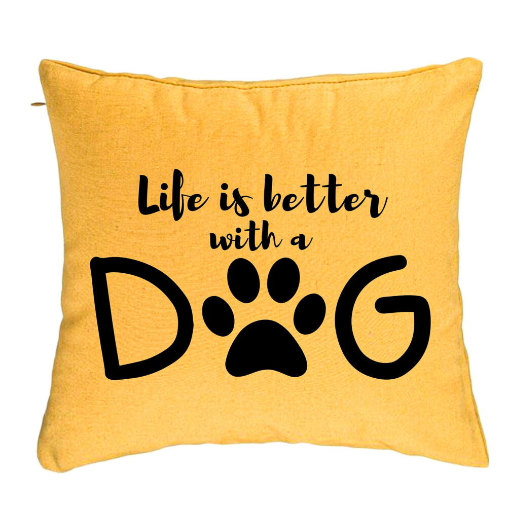 Perna Decorativa, Model Life is better with a Dog, 40x40 cm, Galben, Husa Detasabila, Burduf 5 Perna Decorativa