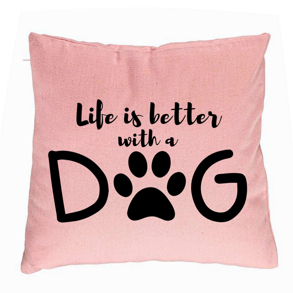 Perna Decorativa, Model Life is better with a Dog, 40x40 cm, Roz, Husa Detasabila, Burduf 5 Perna Decorativa
