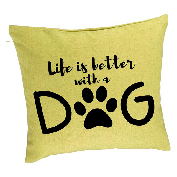 Perna Decorativa, Model Life is better with a Dog, 40x40 cm, Verde, Husa Detasabila, Burduf 5 Perna Decorativa