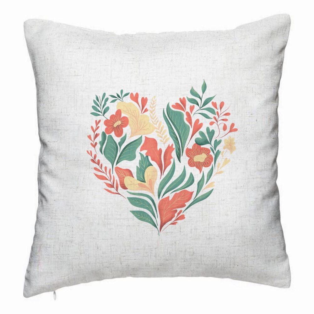 Perna Decorativa, Model Love Flowers, 40x40 cm, Alb Murdar, Husa Detasabila, Burduf 5 Perna Decorativa