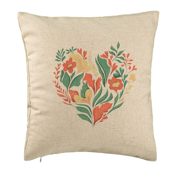 Perna Decorativa, Model Love Flowers, 40x40 cm, Bej, Husa Detasabila, Burduf 5 Perna Decorativa