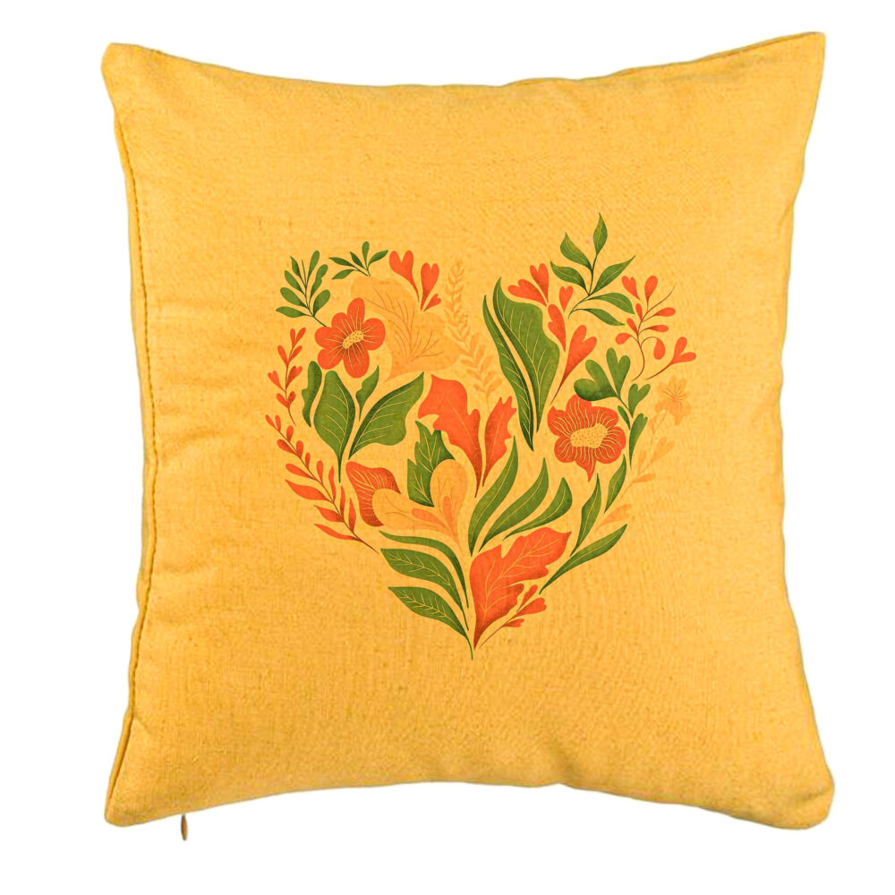 Perna Decorativa, Model Love Flowers, 40x40 cm, Galben, Husa Detasabila, Burduf 5 Perna Decorativa