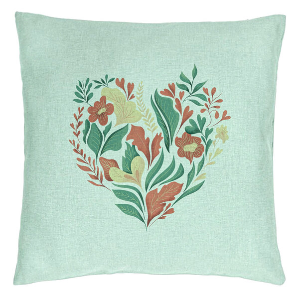 Perna Decorativa, Model Love Flowers, 40x40 cm, Verde Menta, Husa Detasabila, Burduf 15 Perna Decorativa