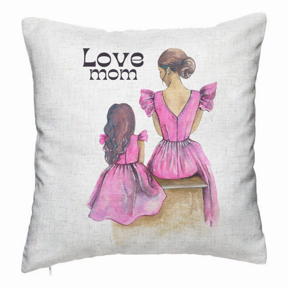 Perna Decorativa, Model Love Mom, 40x40 cm, Alb Murdar, Husa Detasabila, Burduf 5 Perna Decorativa