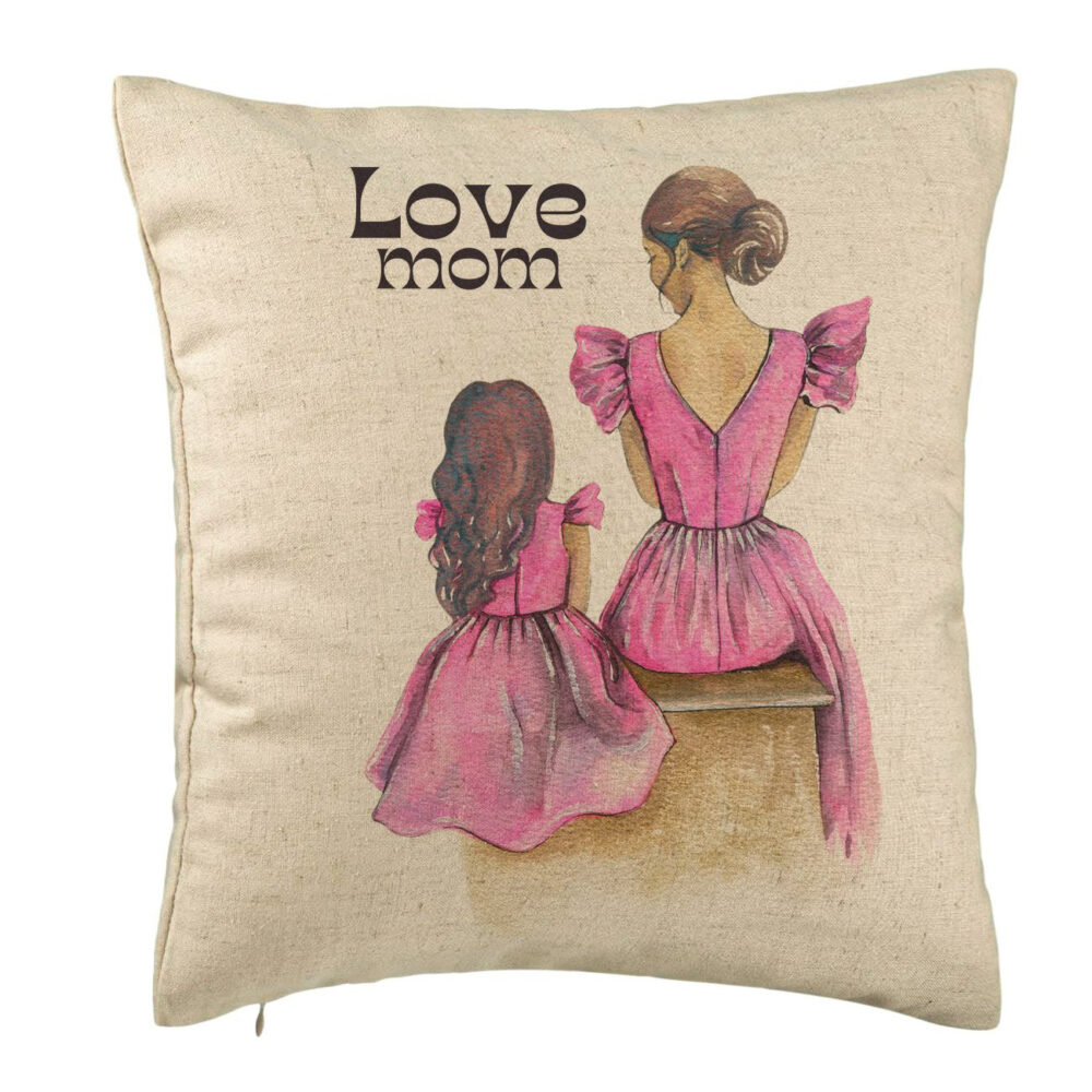 Perna Decorativa, Model Love Mom, 40x40 cm, Bej, Husa Detasabila, Burduf 5 Perna Decorativa