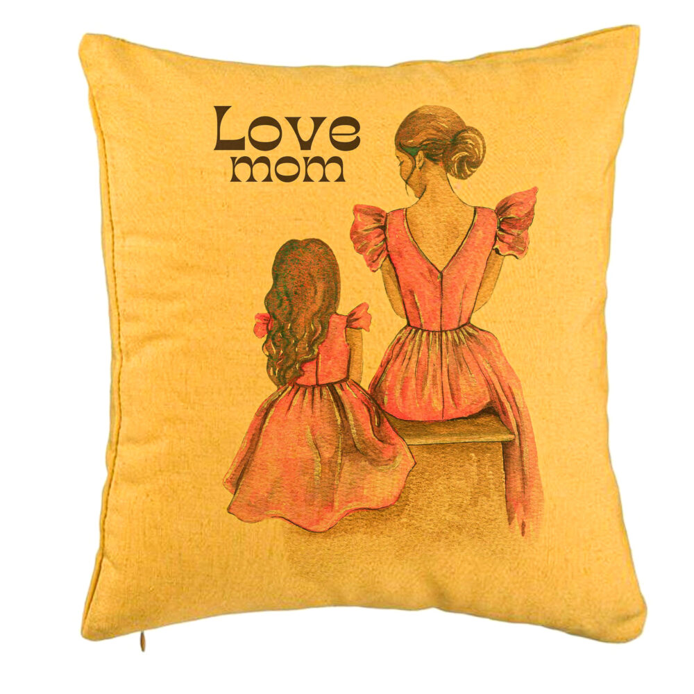 Perna Decorativa, Model Love Mom, 40x40 cm, Galben, Husa Detasabila, Burduf 5 Perna Decorativa