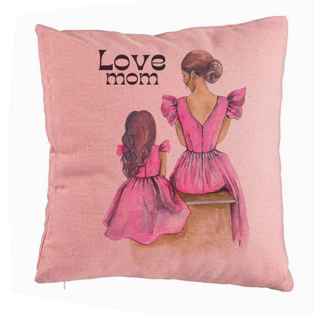 Perna Decorativa, Model Love Mom, 40x40 cm, Roz, Husa Detasabila, Burduf 5 Perna Decorativa