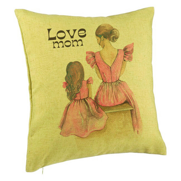 Perna Decorativa, Model Love Mom, 40x40 cm, Verde, Husa Detasabila, Burduf 5 Perna Decorativa