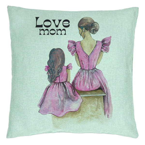 Perna Decorativa, Model Love Mom, 40x40 cm, Verde Menta, Husa Detasabila, Burduf 15 Perna Decorativa