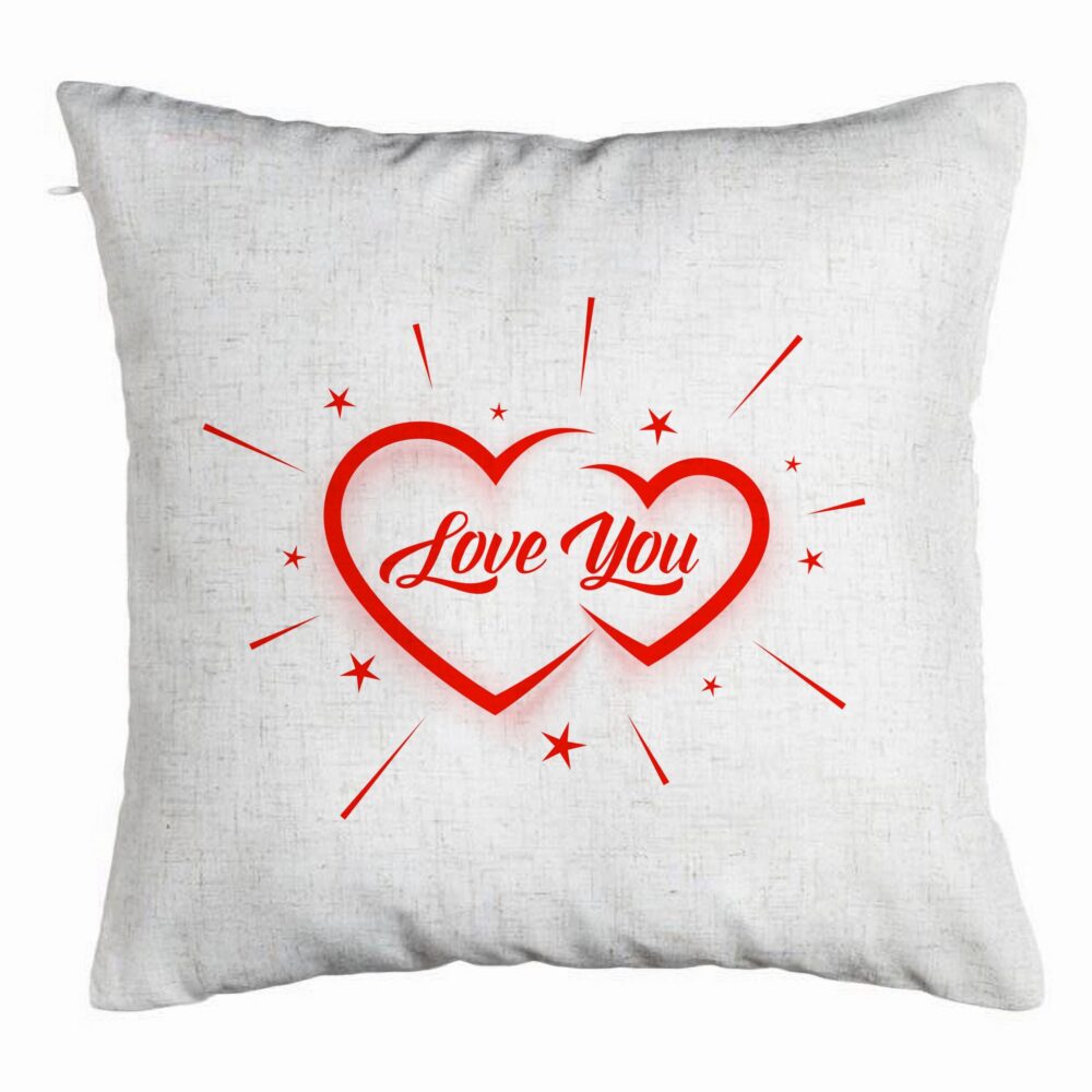 Perna Decorativa, Model Love You, 40x40 cm, Alb Murdar, Husa Detasabila, Burduf 5 Perna Decorativa