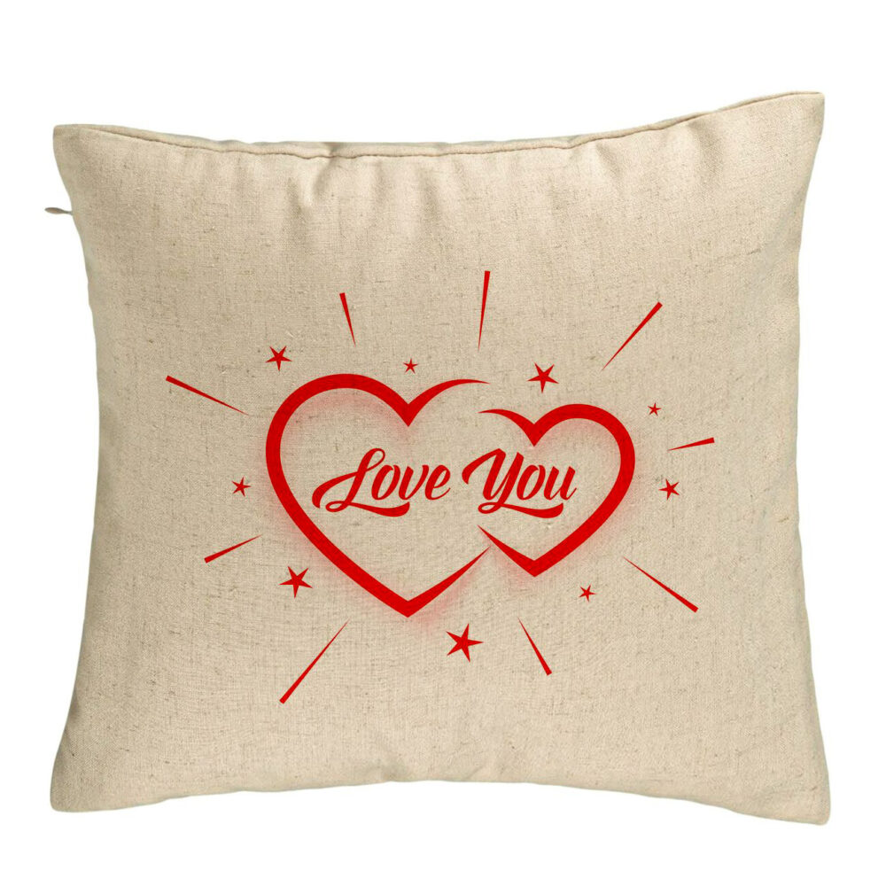 Perna Decorativa, Model Love You, 40x40 cm, Bej, Husa Detasabila, Burduf 5 Perna Decorativa