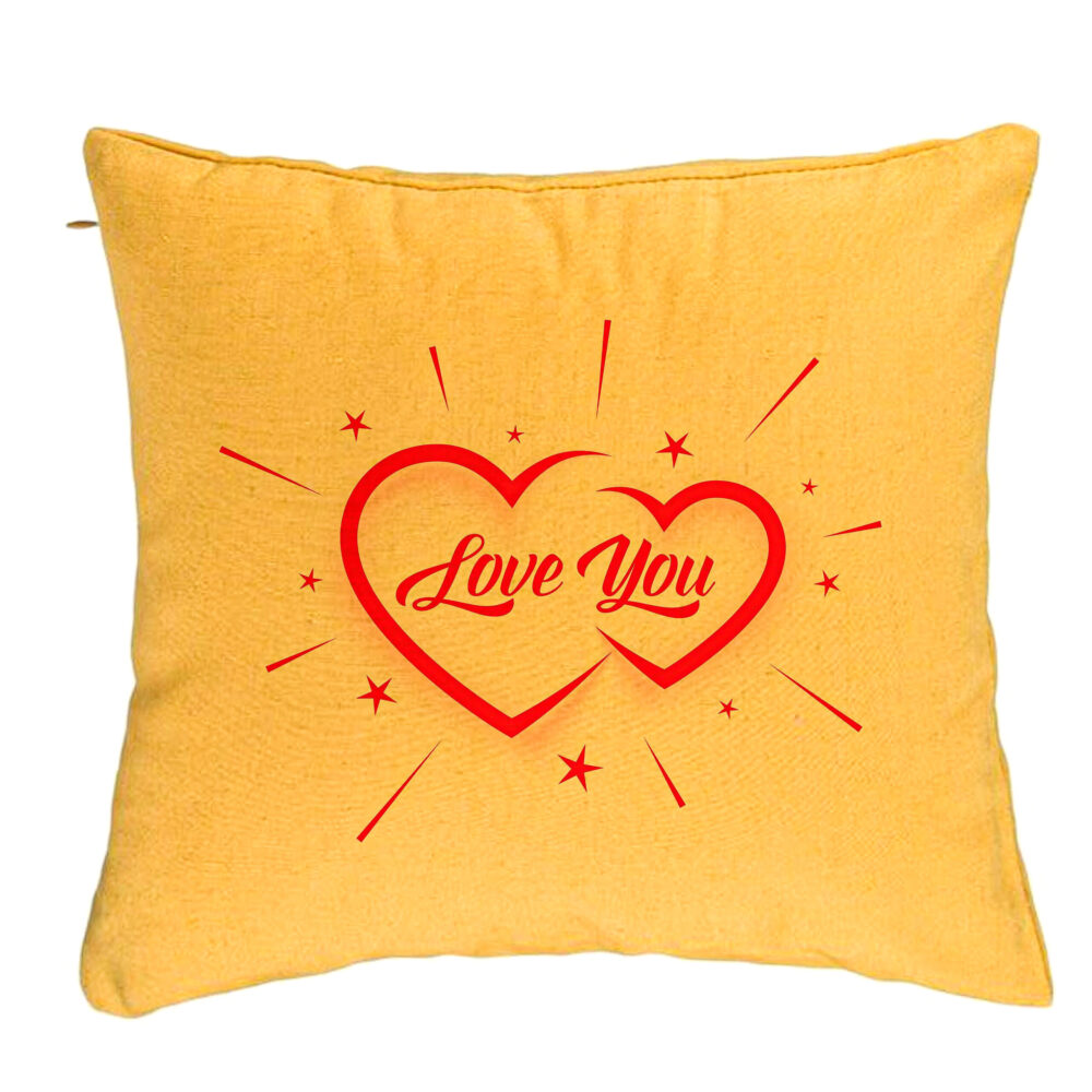 Perna Decorativa, Model Love You, 40x40 cm, Galben, Husa Detasabila, Burduf 5 Perna Decorativa