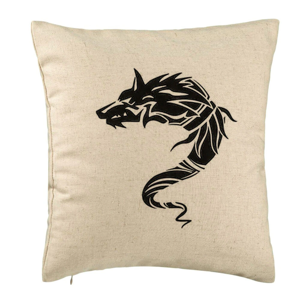 Perna Decorativa, Model Lup Dacic, 40x40 cm, Bej, Husa Detasabila, Burduf 5 Perna Decorativa