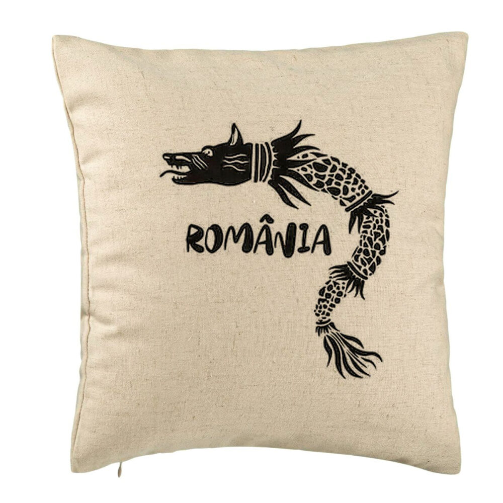 Perna Decorativa, Model Lup Dacic Romania, 40x40 cm, Bej, Husa Detasabila, Burduf 5 Perna Decorativa