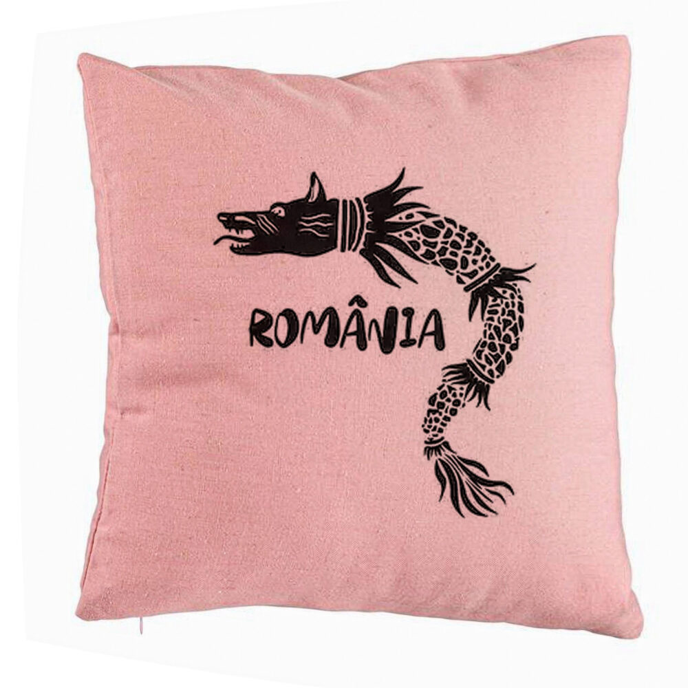 Perna Decorativa, Model Lup Dacic Romania, 40x40 cm, Roz, Husa Detasabila, Burduf 5 Perna Decorativa