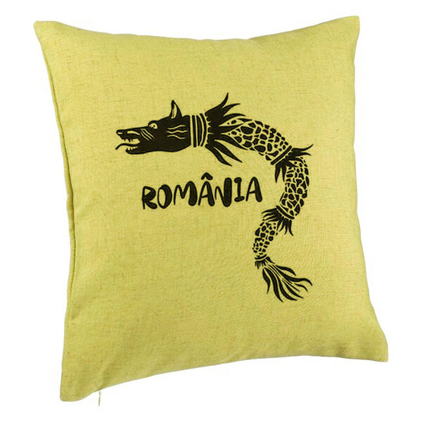 Perna Decorativa, Model Lup Dacic Romania, 40x40 cm, Verde, Husa Detasabila, Burduf 5 Perna Decorativa