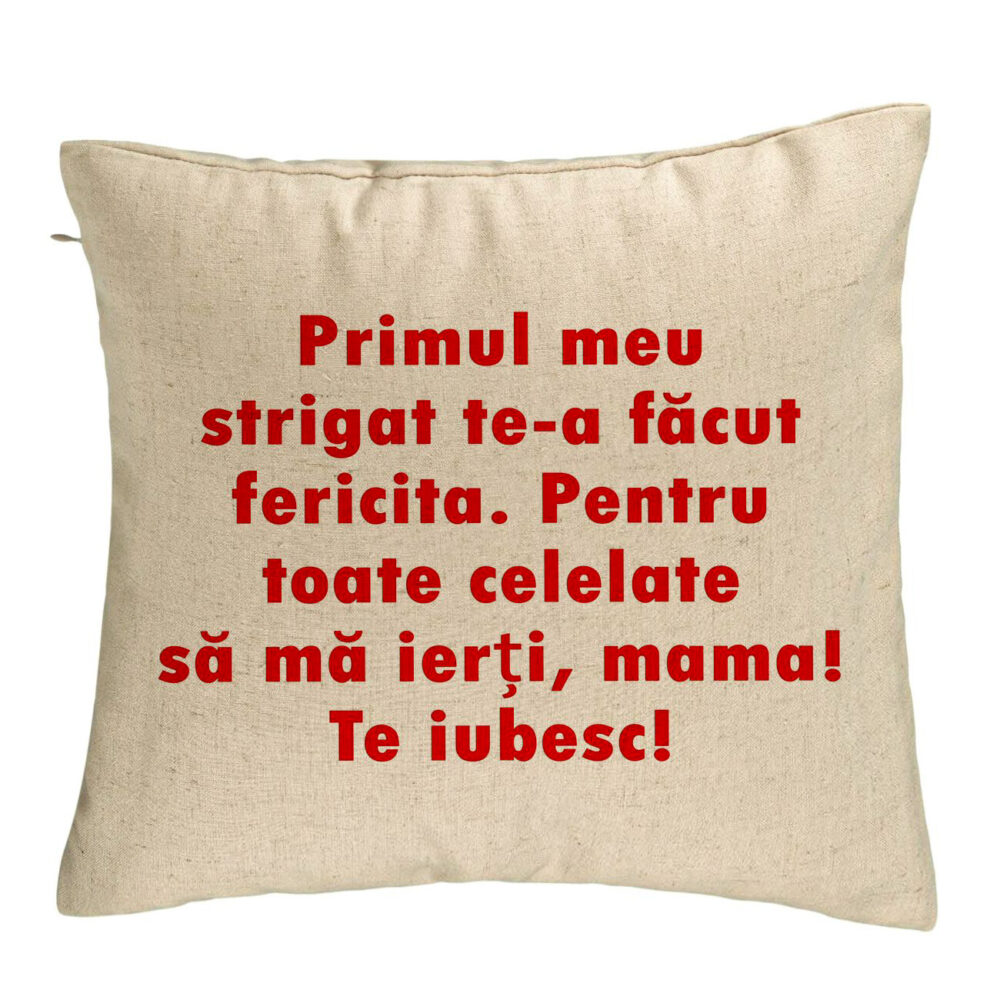 Perna Decorativa, Model Mama Te Iubesc 2, 40x40 cm, Bej, Husa Detasabila, Burduf 5 Perna Decorativa