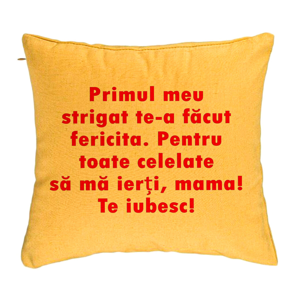 Perna Decorativa, Model Mama Te Iubesc 2, 40x40 cm, Galben, Husa Detasabila, Burduf 5 Perna Decorativa