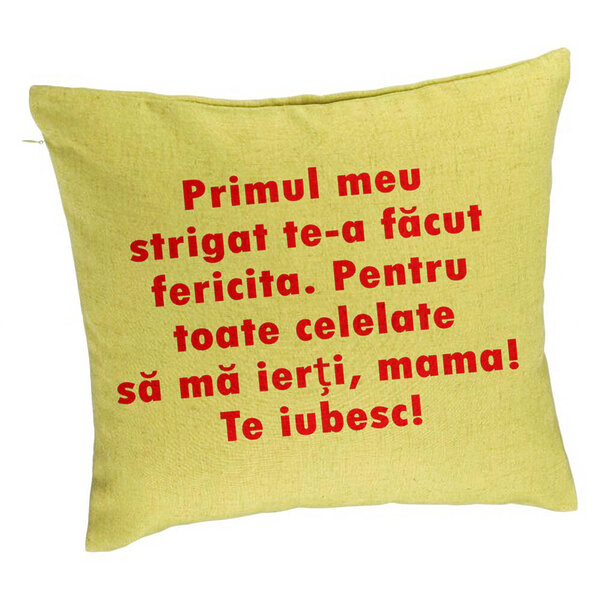 Perna Decorativa, Model Mama Te Iubesc 2, 40x40 cm, Verde, Husa Detasabila, Burduf 5 Perna Decorativa