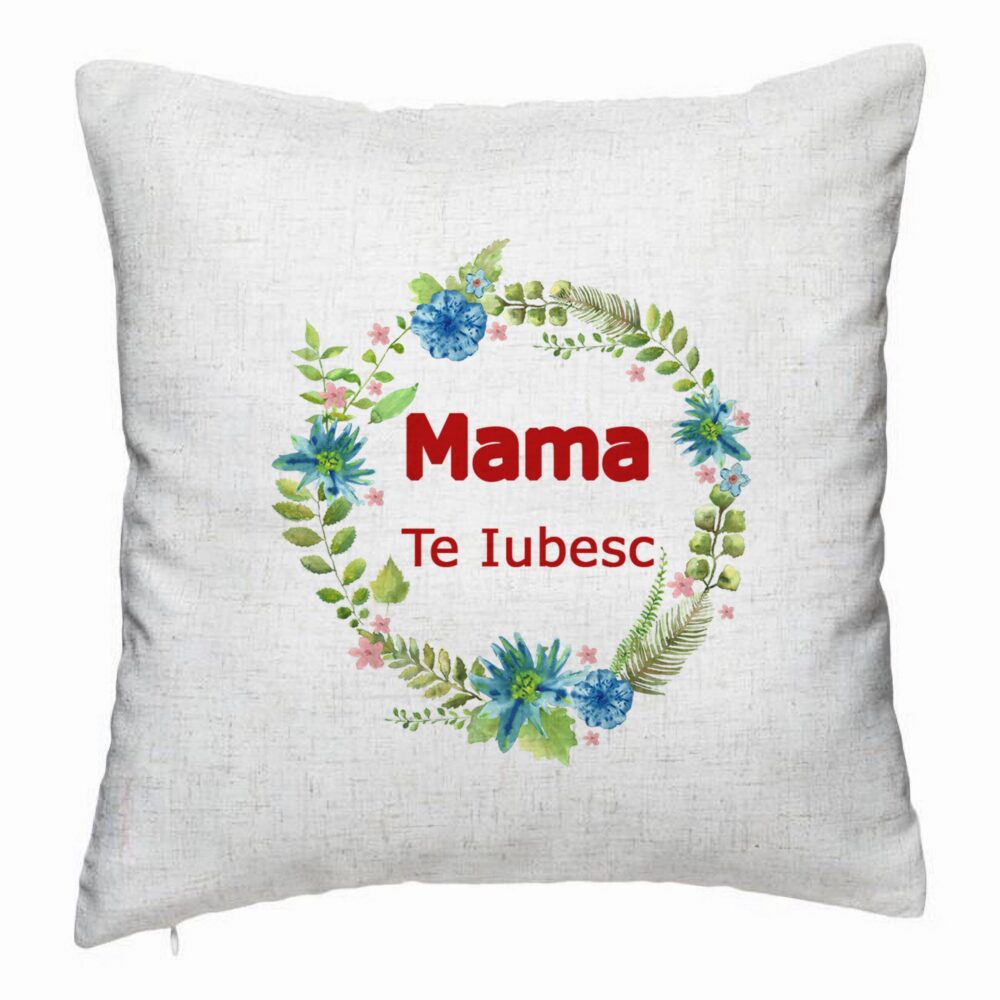 Perna Decorativa, Model Mama Te Iubesc, 40x40 cm, Alb Murdar, Husa Detasabila, Burduf 5 Perna Decorativa