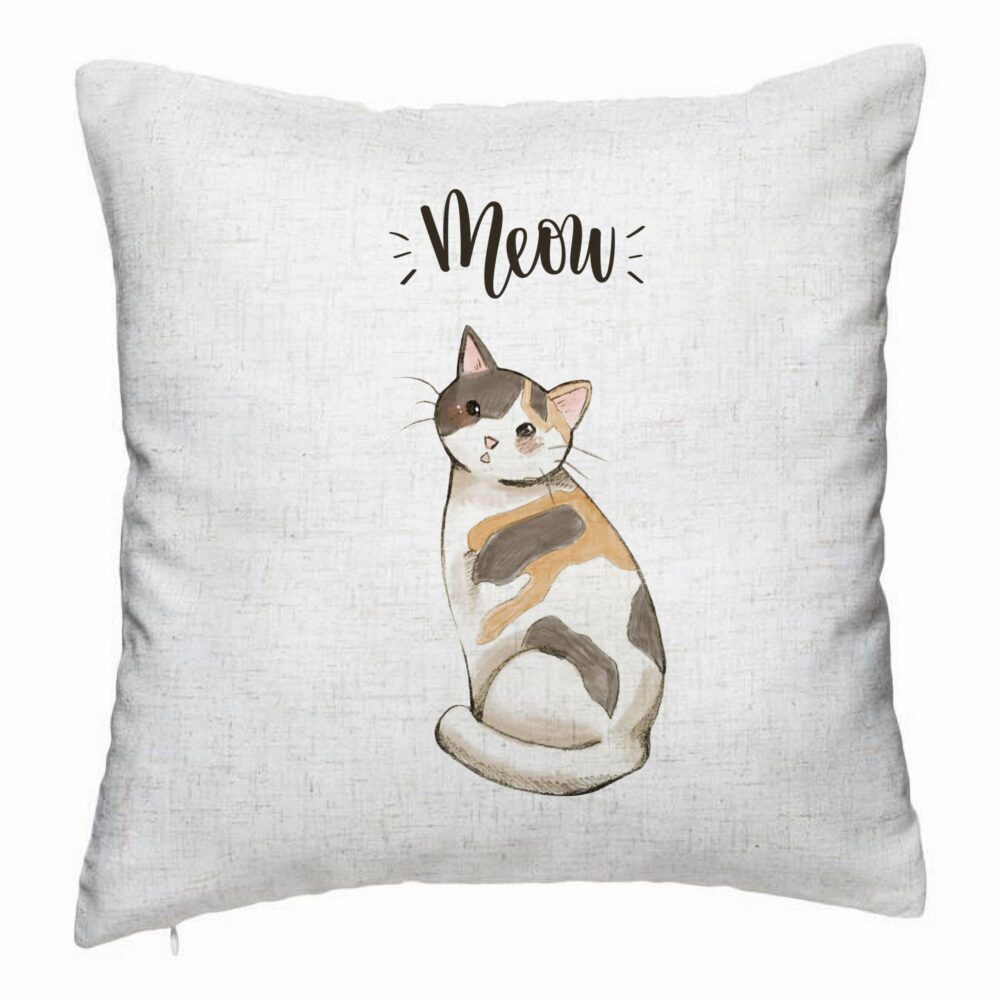 Perna Decorativa, Model Meow, 40x40 cm, Alb Murdar, Husa Detasabila, Burduf 5 Perna Decorativa