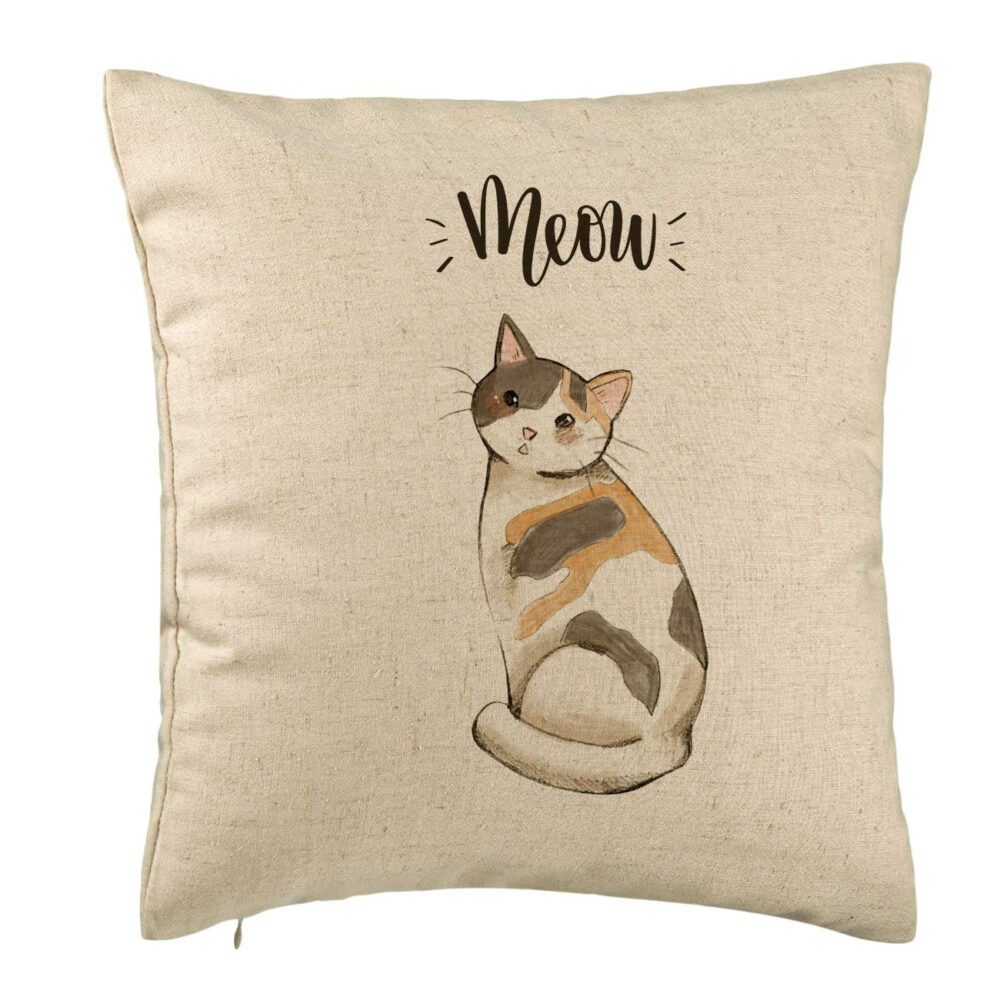 Perna Decorativa, Model Meow, 40x40 cm, Bej, Husa Detasabila, Burduf 5 Perna Decorativa