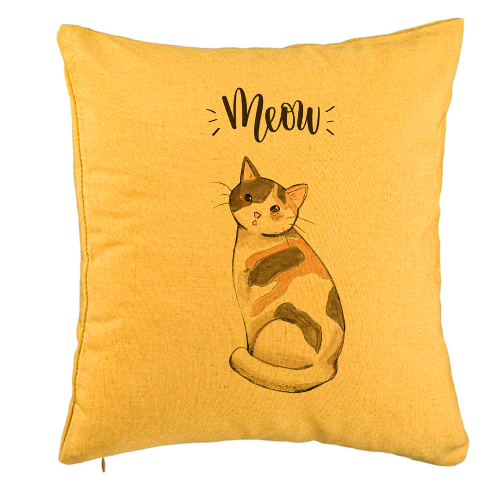 Perna Decorativa, Model Meow, 40x40 cm, Galben, Husa Detasabila, Burduf 5 Perna Decorativa