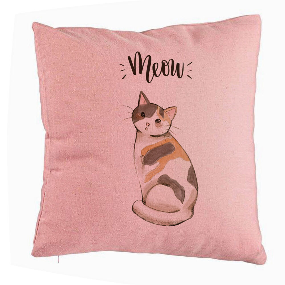 Perna Decorativa, Model Meow, 40x40 cm, Roz, Husa Detasabila, Burduf 5 Perna Decorativa