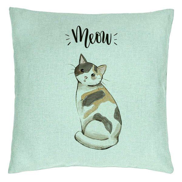 Perna Decorativa, Model Meow, 40x40 cm, Verde Menta, Husa Detasabila, Burduf 15 Perna Decorativa