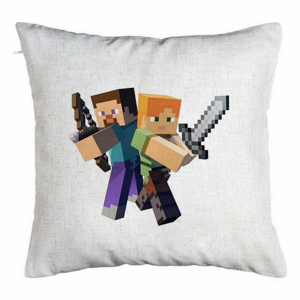 Perna Decorativa, Model Minecraft, 40x40 cm, Alb Murdar, Husa Detasabila, Burduf 5 Perna Decorativa