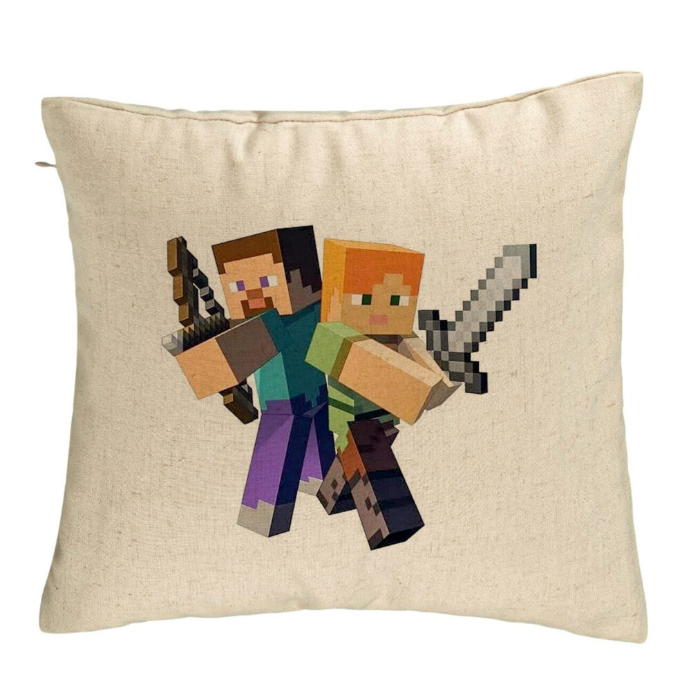 Perna Decorativa, Model Minecraft, 40x40 cm, Bej, Husa Detasabila, Burduf 5 Perna Decorativa