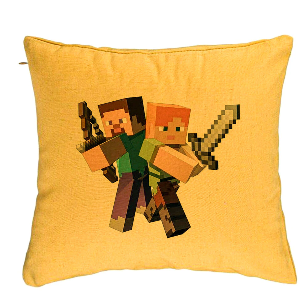 Perna Decorativa, Model Minecraft, 40x40 cm, Galben, Husa Detasabila, Burduf 5 Perna Decorativa
