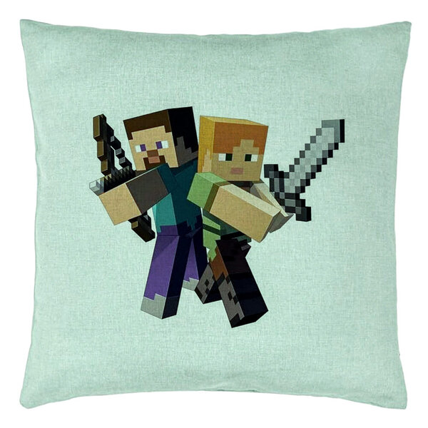 Perna Decorativa, Model Minecraft, 40x40 cm, Verde Menta, Husa Detasabila, Burduf 15 Perna Decorativa