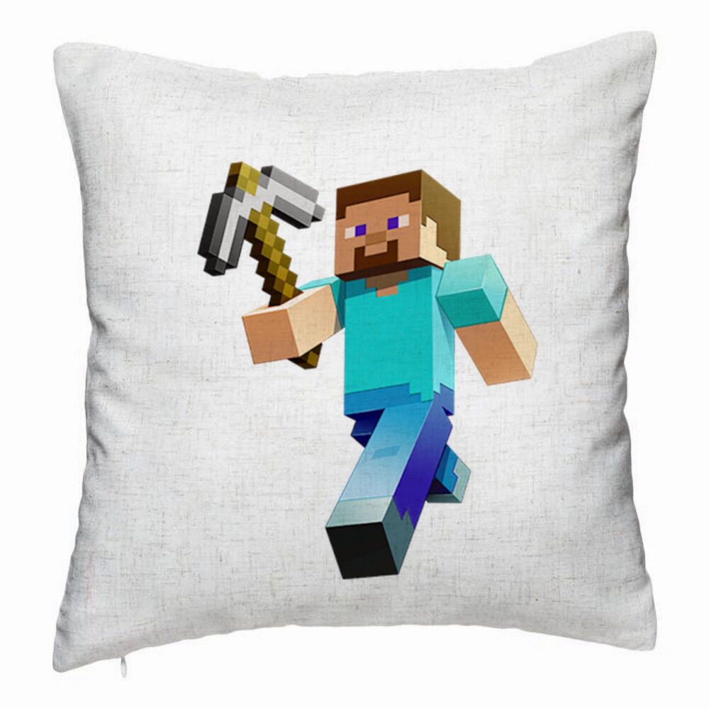 Perna Decorativa, Model Minecraft Mining Steve, 40x40 cm, Alb Murdar, Husa Detasabila, Burduf 5 Perna Decorativa