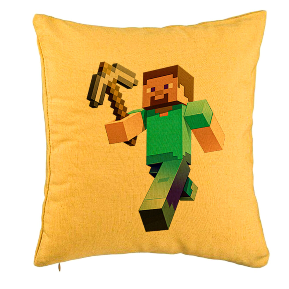 Perna Decorativa, Model Minecraft Mining Steve, 40x40 cm, Galben, Husa Detasabila, Burduf 5 Perna Decorativa