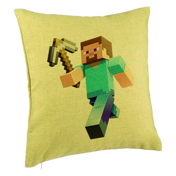 Perna Decorativa, Model Minecraft Mining Steve, 40x40 cm, Verde, Husa Detasabila, Burduf 5 Perna Decorativa