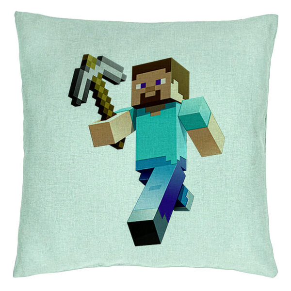 Perna Decorativa, Model Minecraft Mining Steve, 40x40 cm, Verde Menta, Husa Detasabila, Burduf 15 Perna Decorativa
